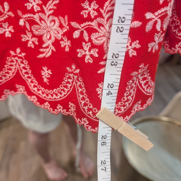 Altar'd State- Red Off-Shoulder Dress Or Tunic with White Embroidery - Picture 12 of 16